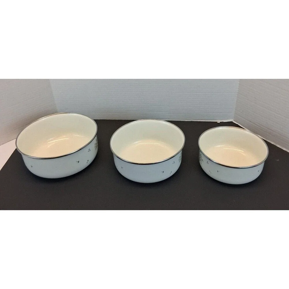 VTG Invitations Tableworks 3 Nesting Bowl Set Porcelain Enamel on Steel 1980 GUC